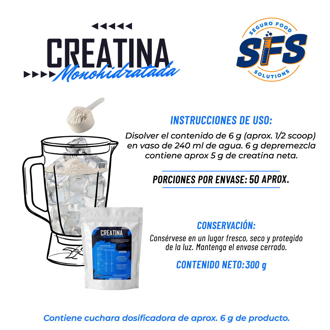 CREATINA MONOHIDRATADA SABORIZADA 83% DE PUREZA x 300 G