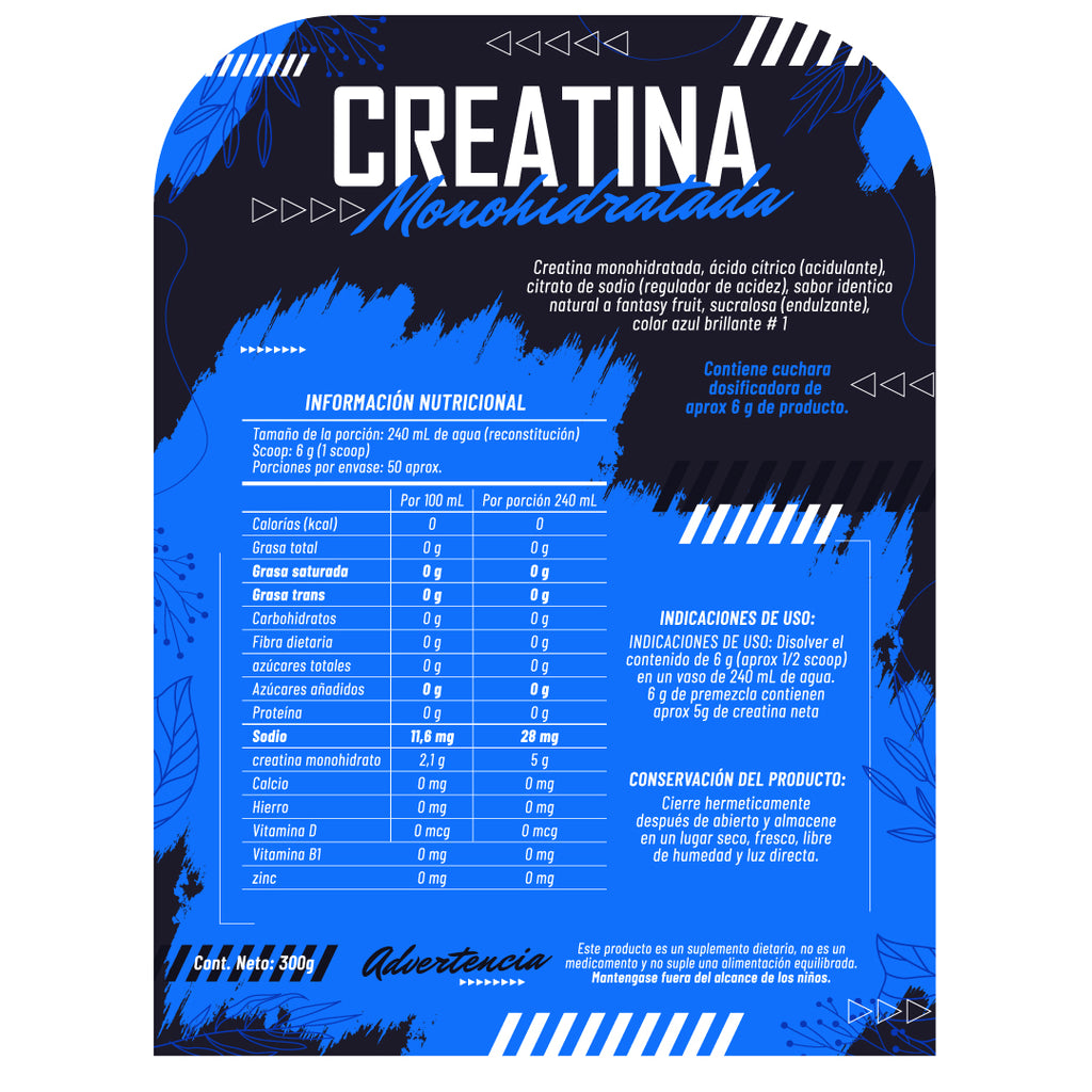 CREATINA MONOHIDRATADA SABORIZADA 83% DE PUREZA x 300 G