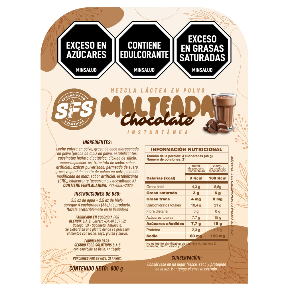 MALTEADA DE CHOCOLATE X 800 G