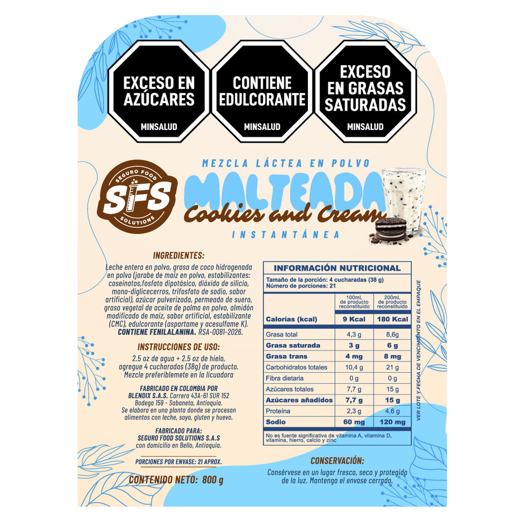 MALTEADA DE COOKIES AND CREAM X 800 G