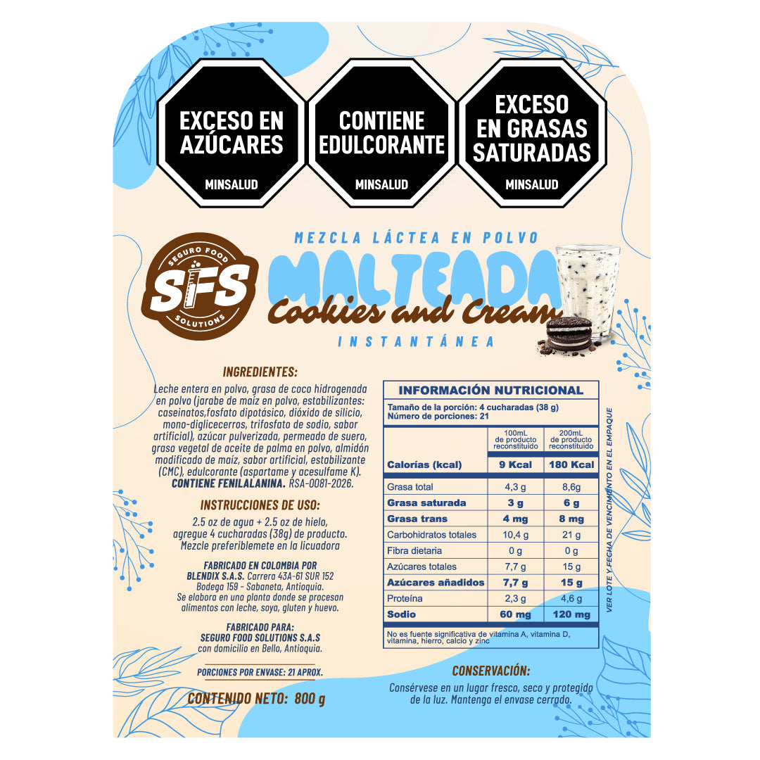 MALTEADA DE COOKIES AND CREAM X 800 G